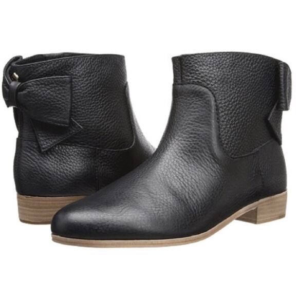 Kate Spade Prospect Bow Ankle Boots Size 8.5 Black Leather Flat Booties *fair - Picture 1 of 14